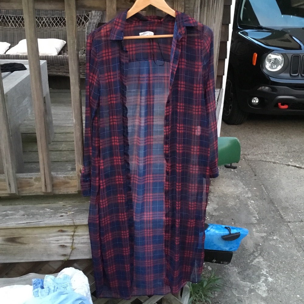 Plaid sheer shirtdress